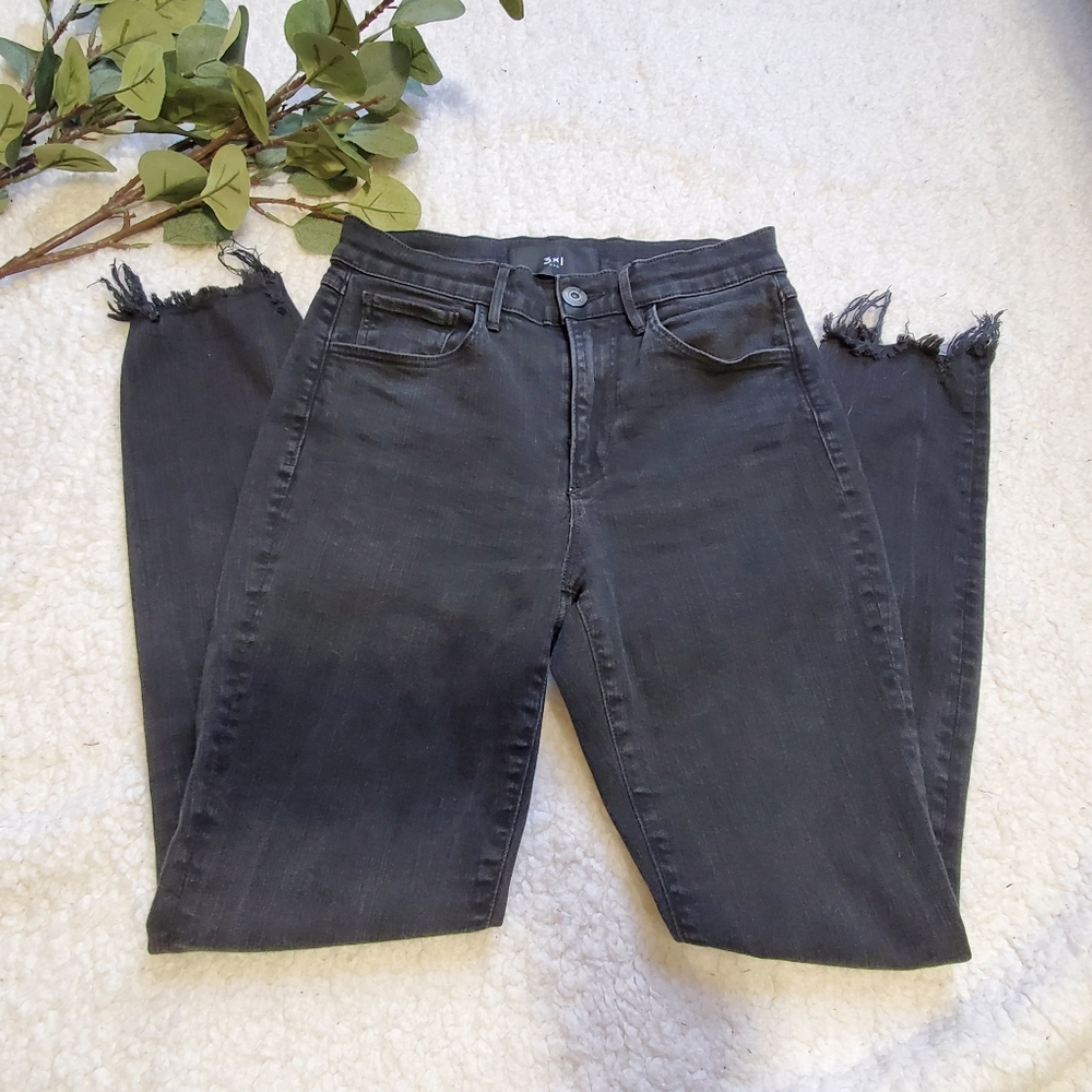 3x1 Frayed Hem Black Skinny Jeans